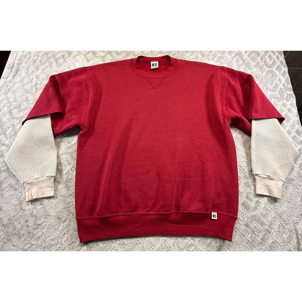 Vtg Russell Athletic Short Sleeve Crewneck Sweatshirt Thermal Long John Sleeve